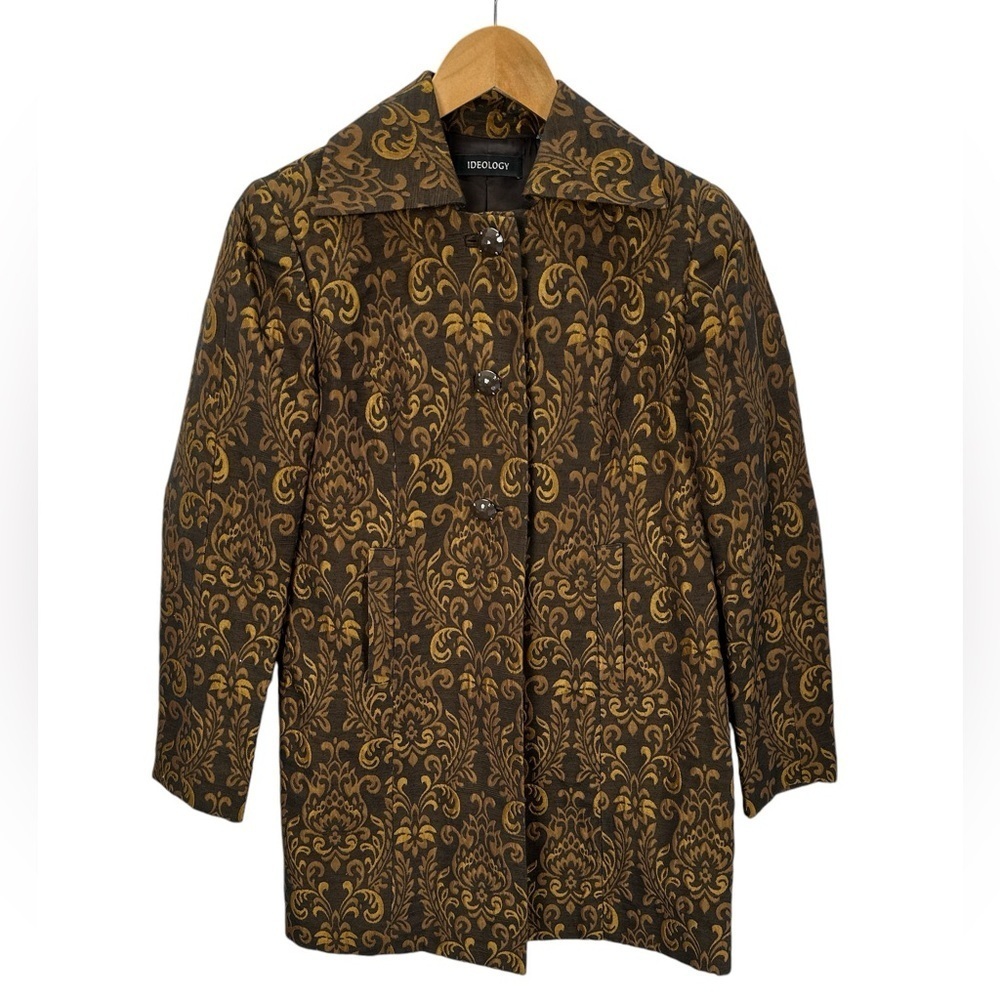 Ideology Longline Button Front Jacquard Tapestry Brocade Jacket Coat Decorative